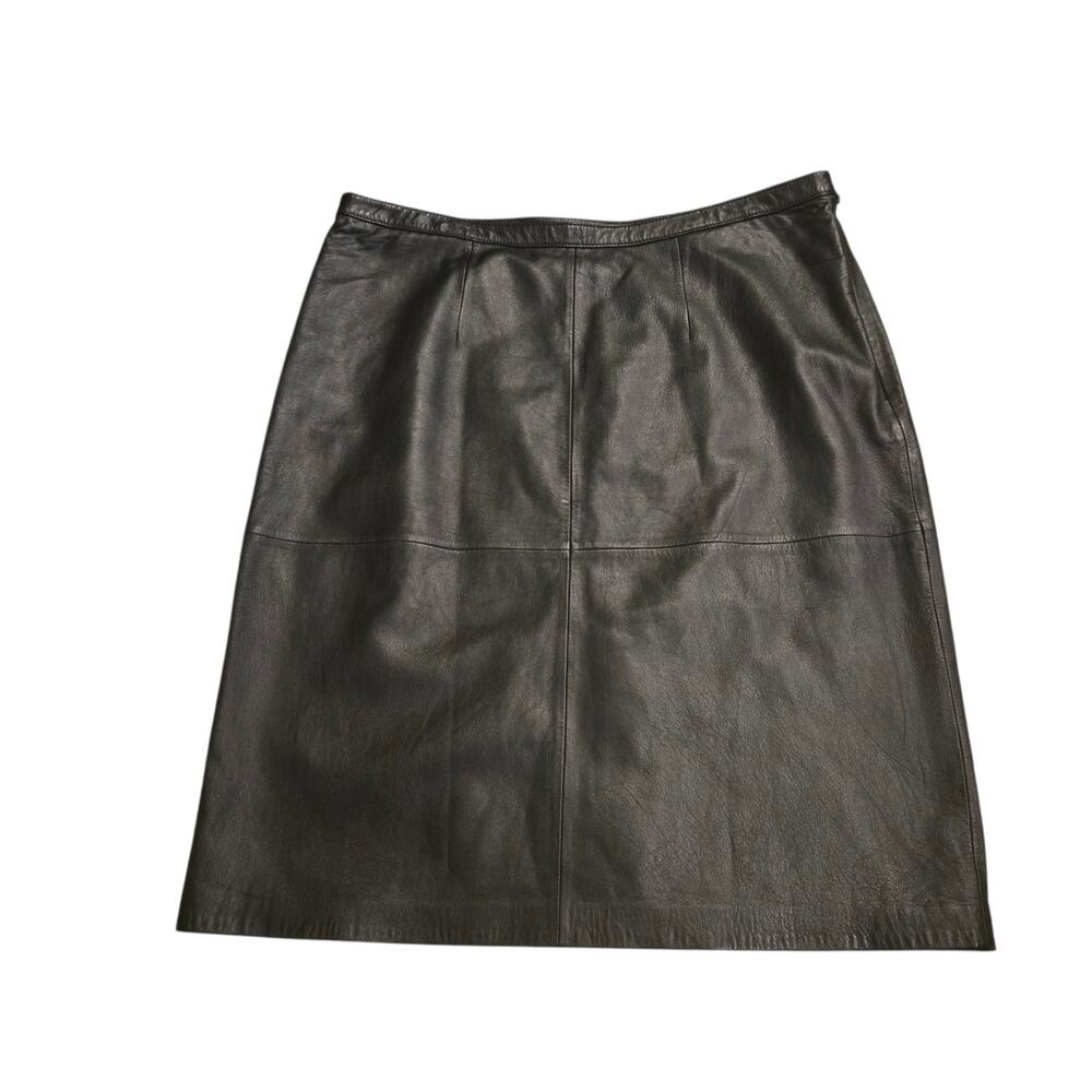 Genuine Leather Skirt Marshall Fields Women’s Size 16 Black Knee Length Modest